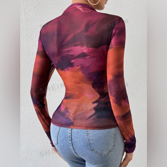 Tie Dye Mock Neck Mesh Top - Picture 4 of 6